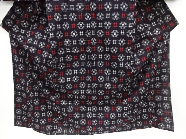  アンティーク　木綿本場久留米絣　井桁に抽象模様単衣着物